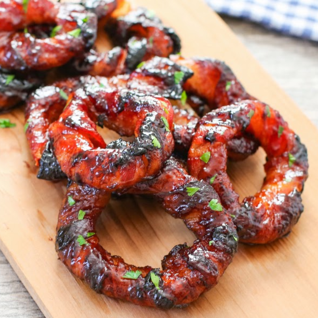 Bacon-wrapped Burger-stuffed Onion Rings