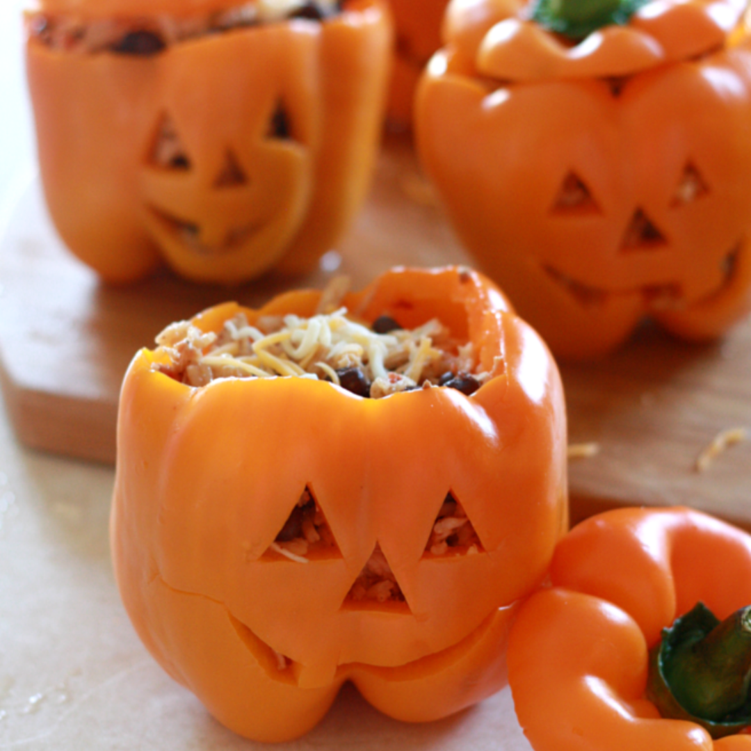 Pumpkin face Stuffed Peppers