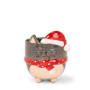 Large Cat with Santa Hat Planter