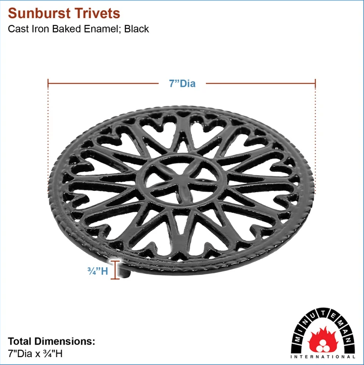 7" Cast Iron Enamel Sunburst Trivet
