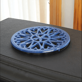 7" Cast Iron Enamel Sunburst Trivet - Blue
