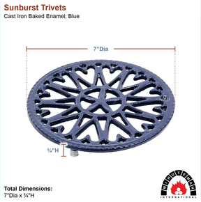 7" Cast Iron Enamel Sunburst Trivet - Blue