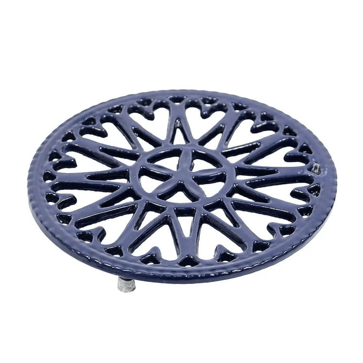 7" Cast Iron Enamel Sunburst Trivet - Blue