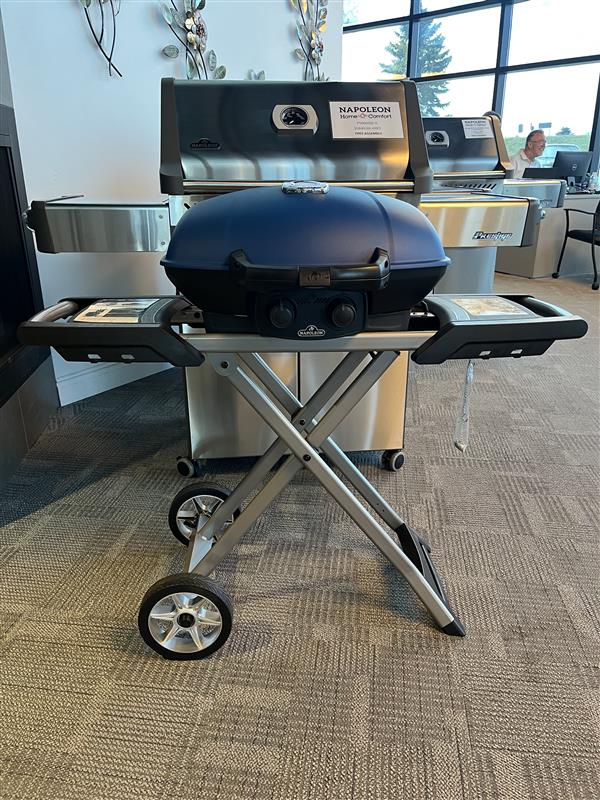 Blue TravelQ™ 285X Portable Propane Gas Grill with Scissor Cart