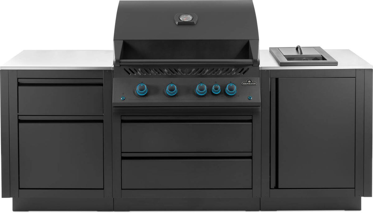 OASIS® Outdoor Kitchen Kit, Matte Black, Natural Gas, Series 32 with Stainless Steel Countertops
