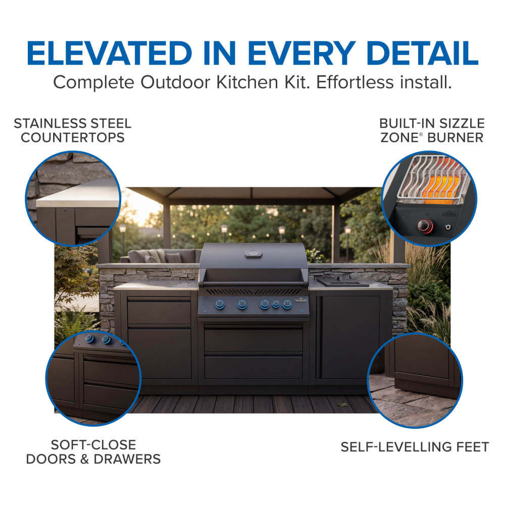 OASIS® Outdoor Kitchen Kit, Matte Black, Propane, Series 32 with Stainless Steel Countertops