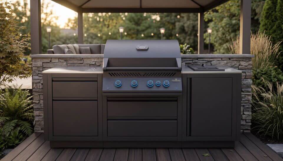 OASIS® Outdoor Kitchen Kit, Matte Black, Propane, Series 32 with Stainless Steel Countertops