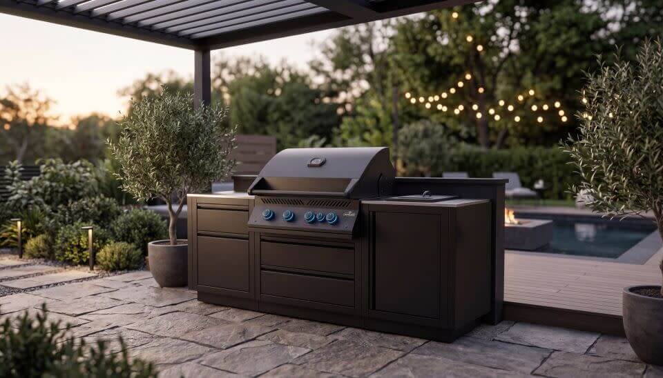 OASIS® Outdoor Kitchen Kit, Matte Black, Propane, Series 32 with Stainless Steel Countertops