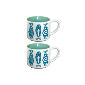 Ceramic Espresso Mugs - Set of 2 (Salmon in the Wild)