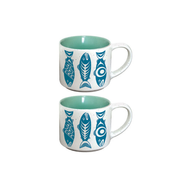 Ceramic Espresso Mugs - Set of 2 (Salmon in the Wild)