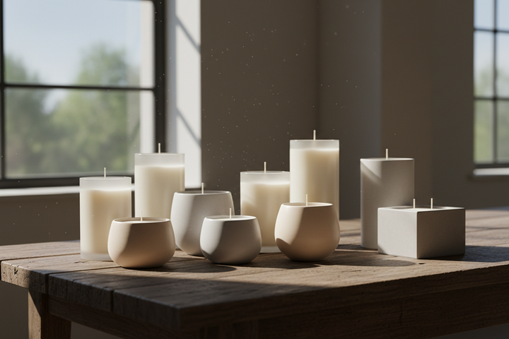 no labels, sitting on a wooden table near a window