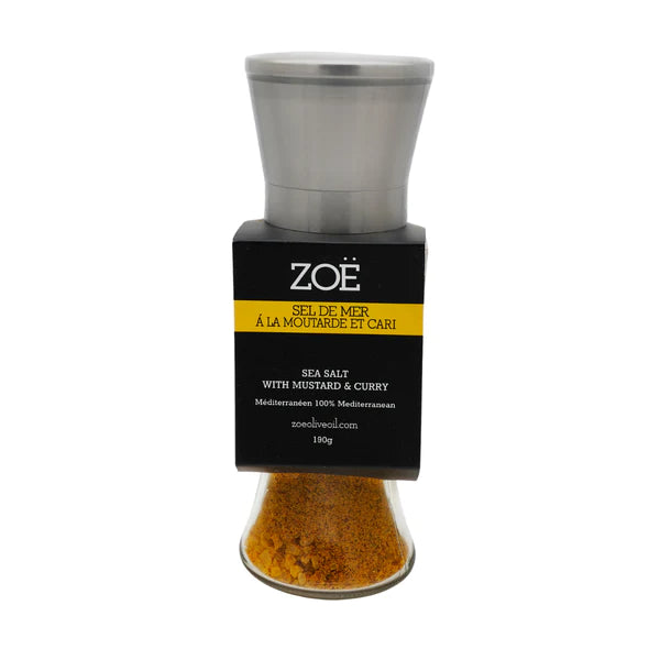 Zoe Olive Oil - Mustard & Curry Salt - Glass and Stainless Steel